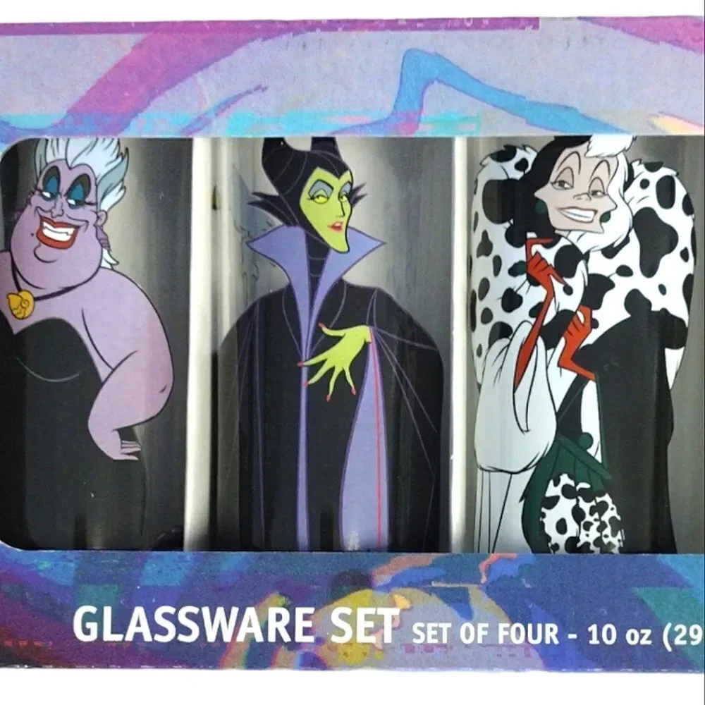 Disney‎ Villains Characters Prints 10oz Tumbler Glassware Set of 4 NWT